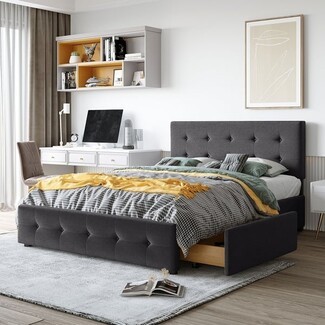 Upholstered Bed Charcoal Gray Button Tufted Frame