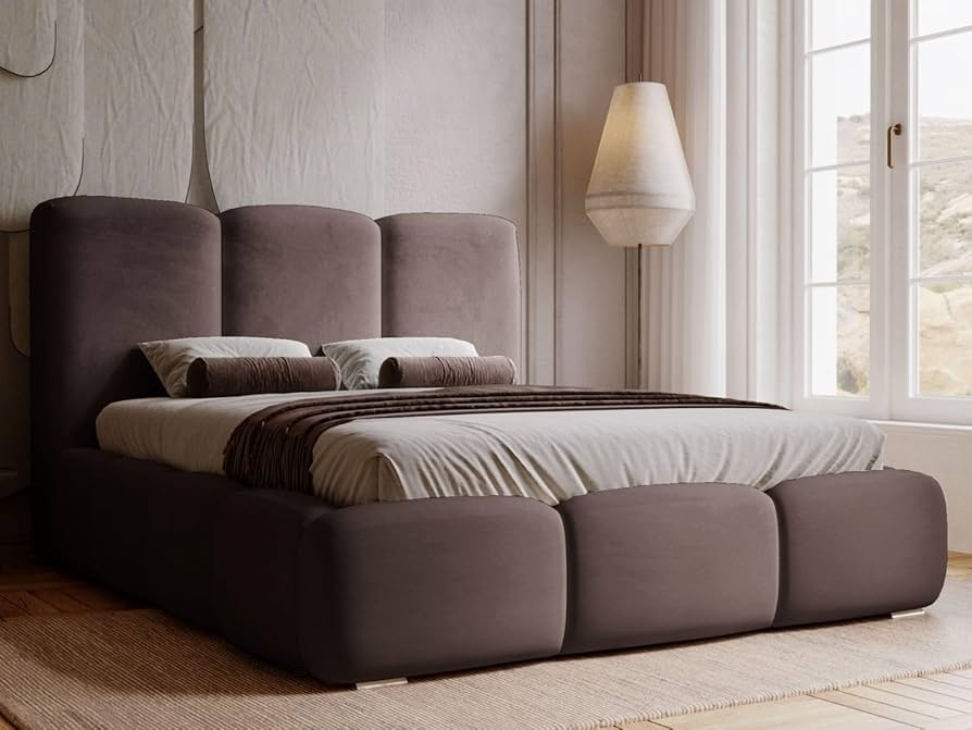 Upholstered Bed Chocolate Brown Segmented Bed Design