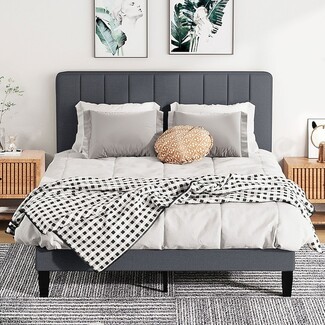 Upholstered Bed Frame Dark Gray Vertical Channels