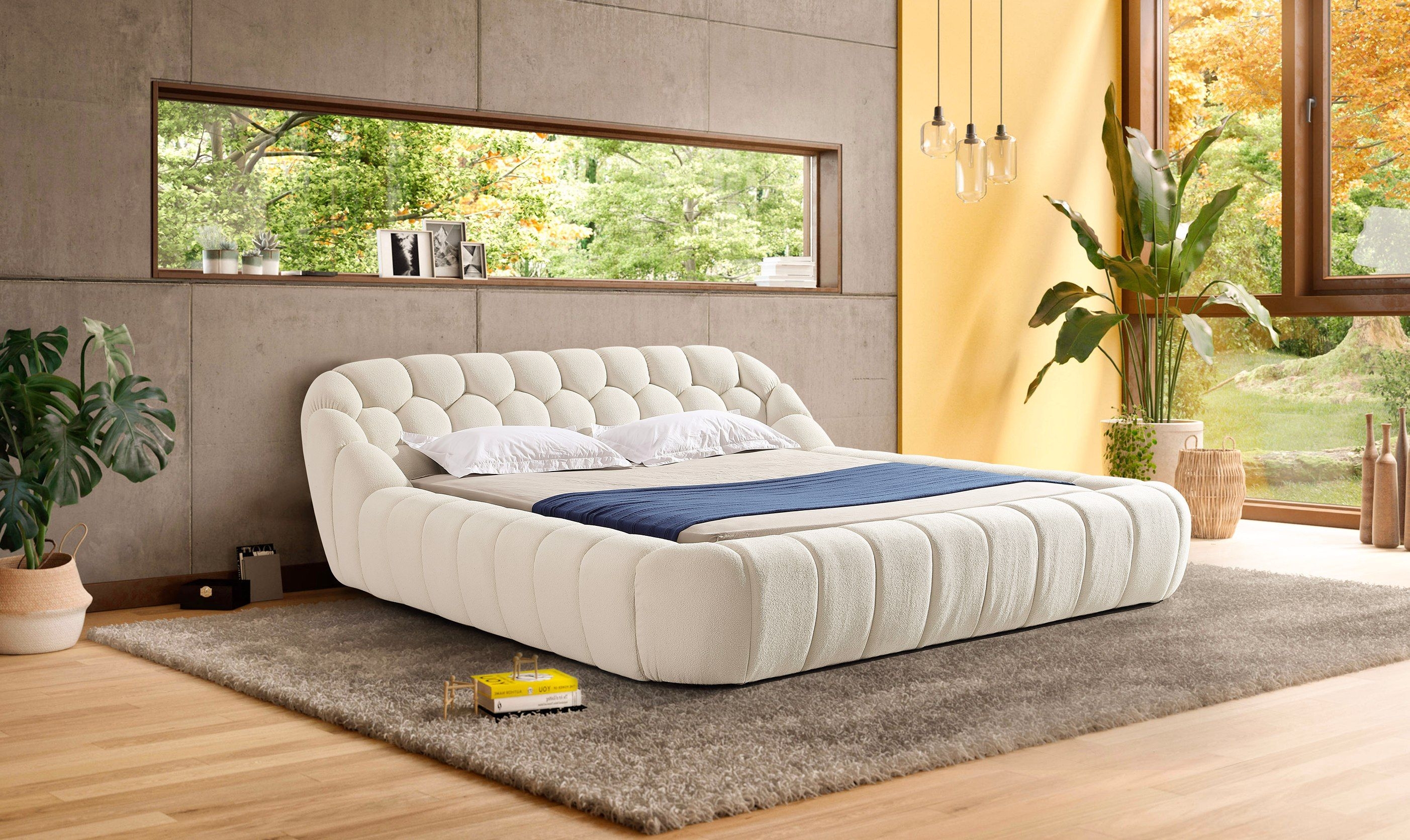 Upholstered Bed Off White Tufted Channels Bed Design