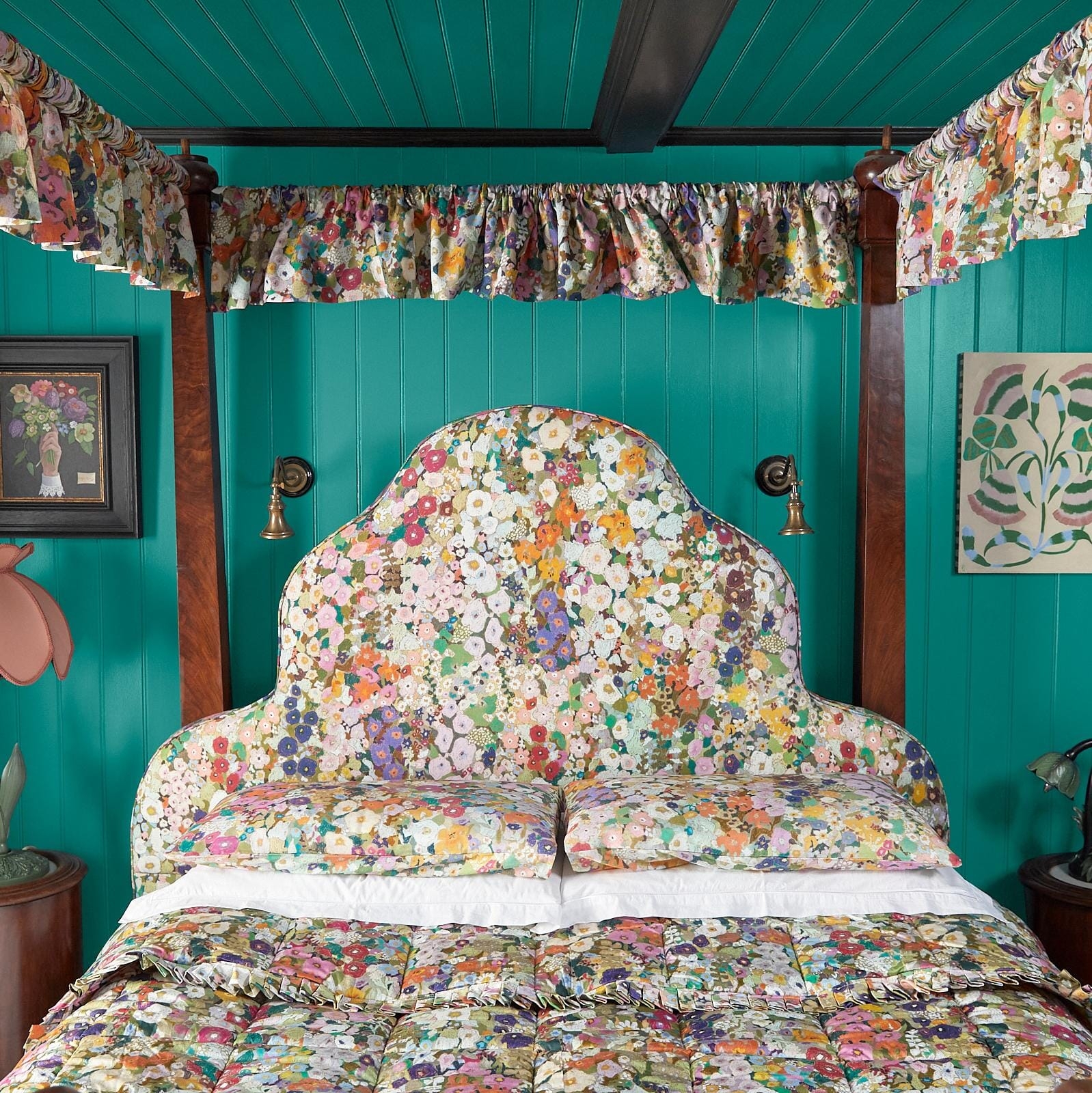 Upholstered Headboard in Hollyhock Print Floral Fabric