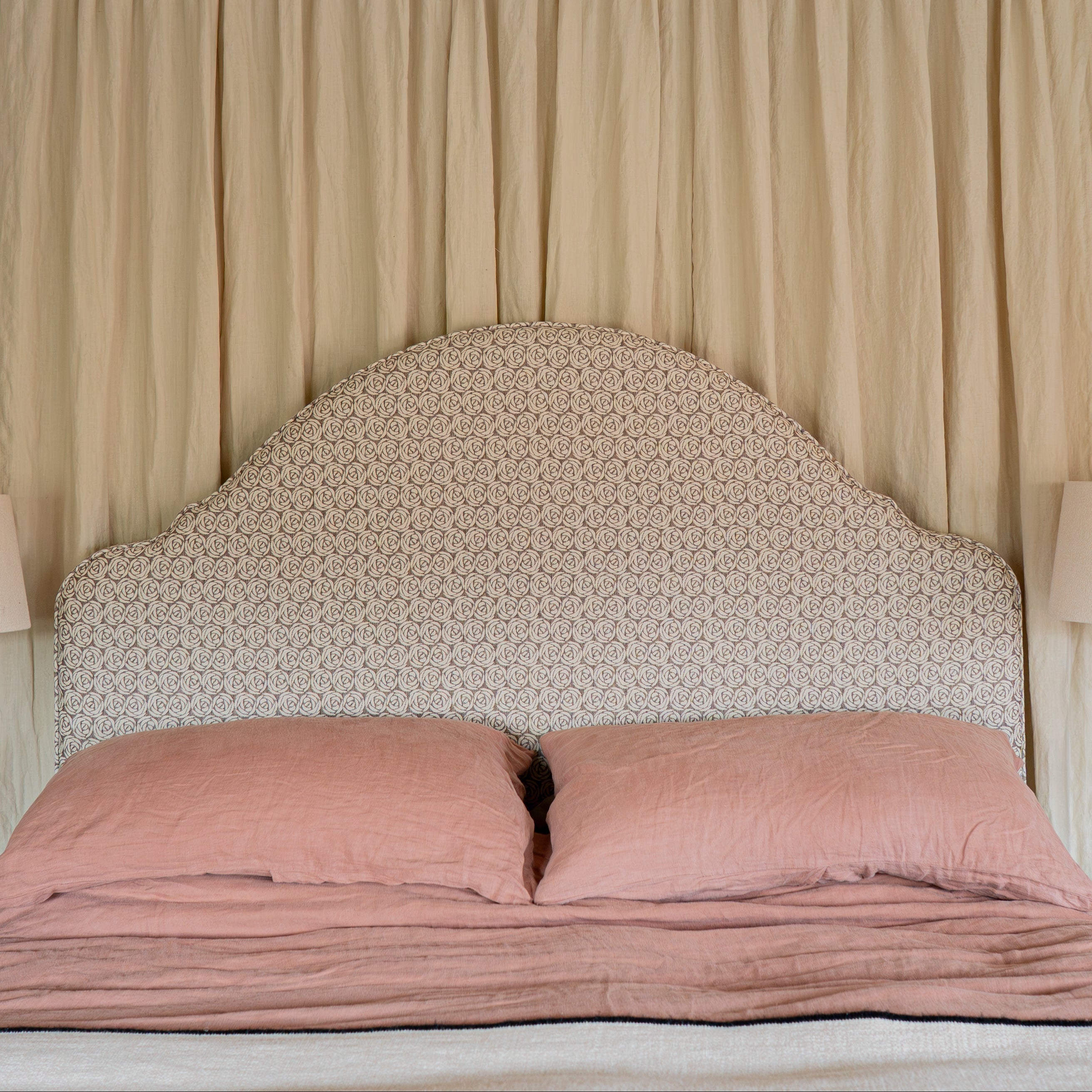 Upholstered Headboard in Mustard Stripe Cotton Fabric