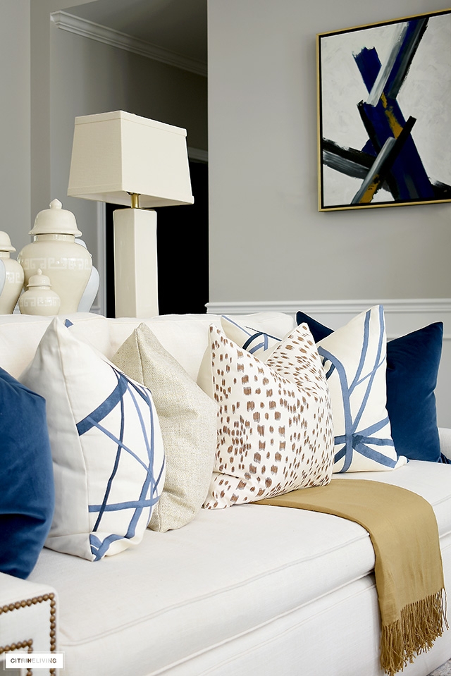 Upholstered Sofa: Ochre Throw Luxe Tailored Sofa Styling