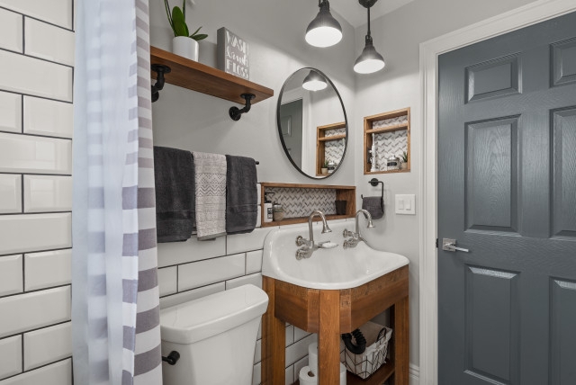 Utility Sink Trough Sink with Double Faucets and Pipe Shelving