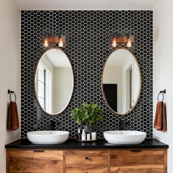 Vanity Light Matte Black Pipe Sconce with Warm Edison Bulbs