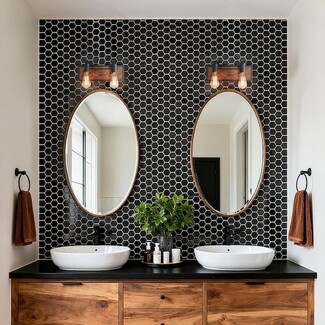Vanity Light Matte Black Pipe Sconce with Warm Edison Bulbs