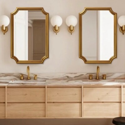 Vanity Mirror: Notched Corner Frame Antique Gold Bathroom Decor