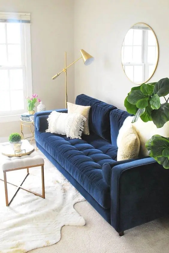 Velvet Sofa Channel Tufted Design Gold Metal Accents