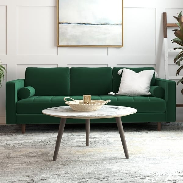 Velvet Sofa With Tufted Seat Emerald Plush Seating