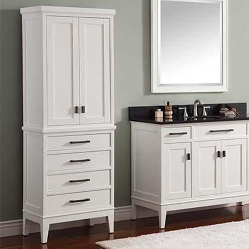 Vertical Linen Tower Cabinet In White Shaker Style