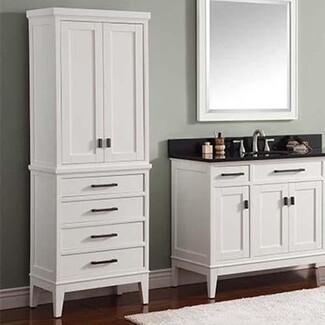 Vertical Linen Tower Cabinet In White Shaker Style