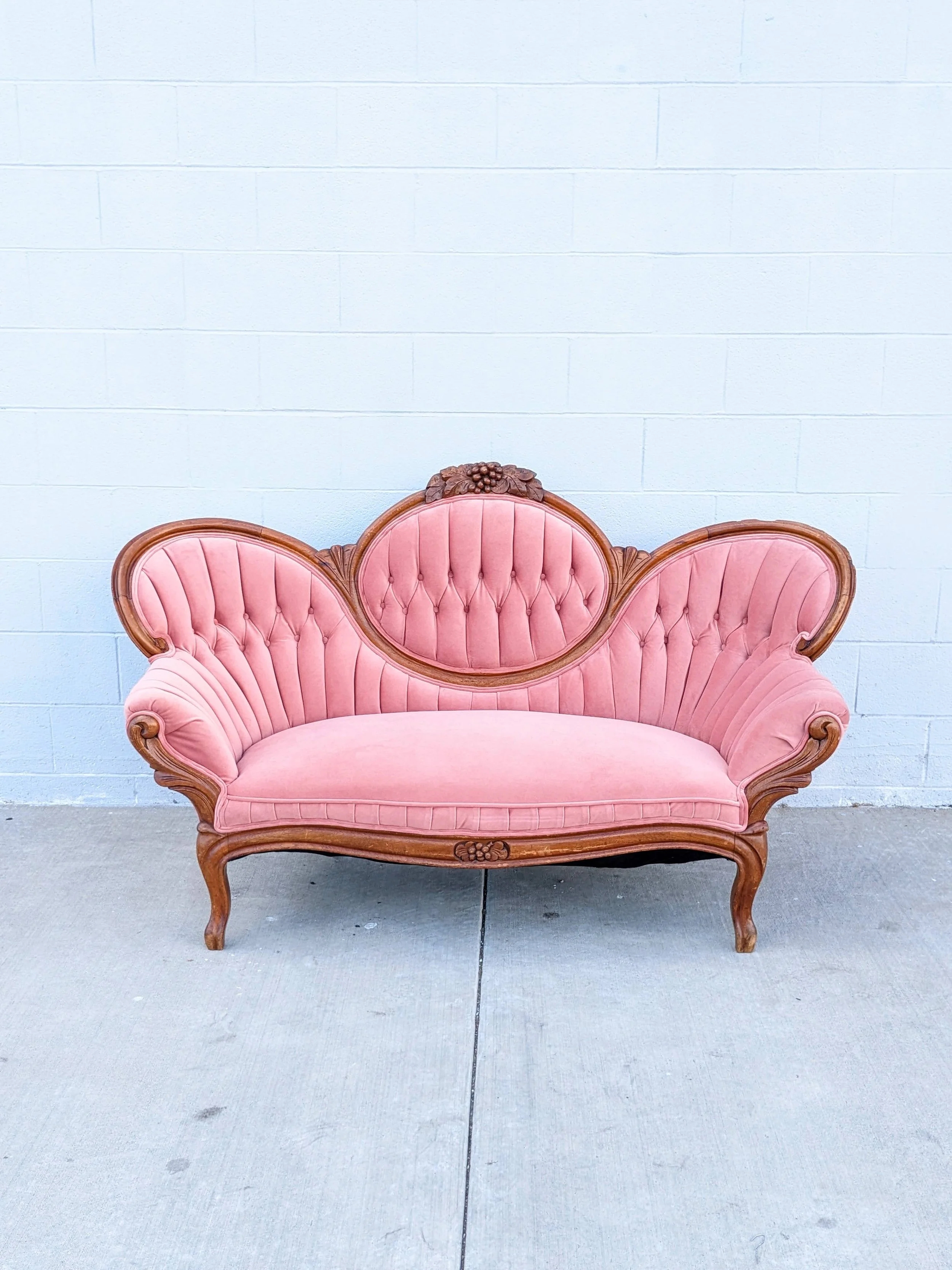 Victorian Sofa featuring Triple Lobe Back and Grape Carvings