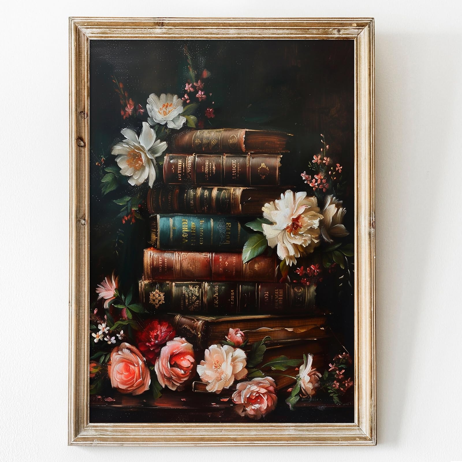 Vintage Wall Art Stacked Books Dark Academia Book Art