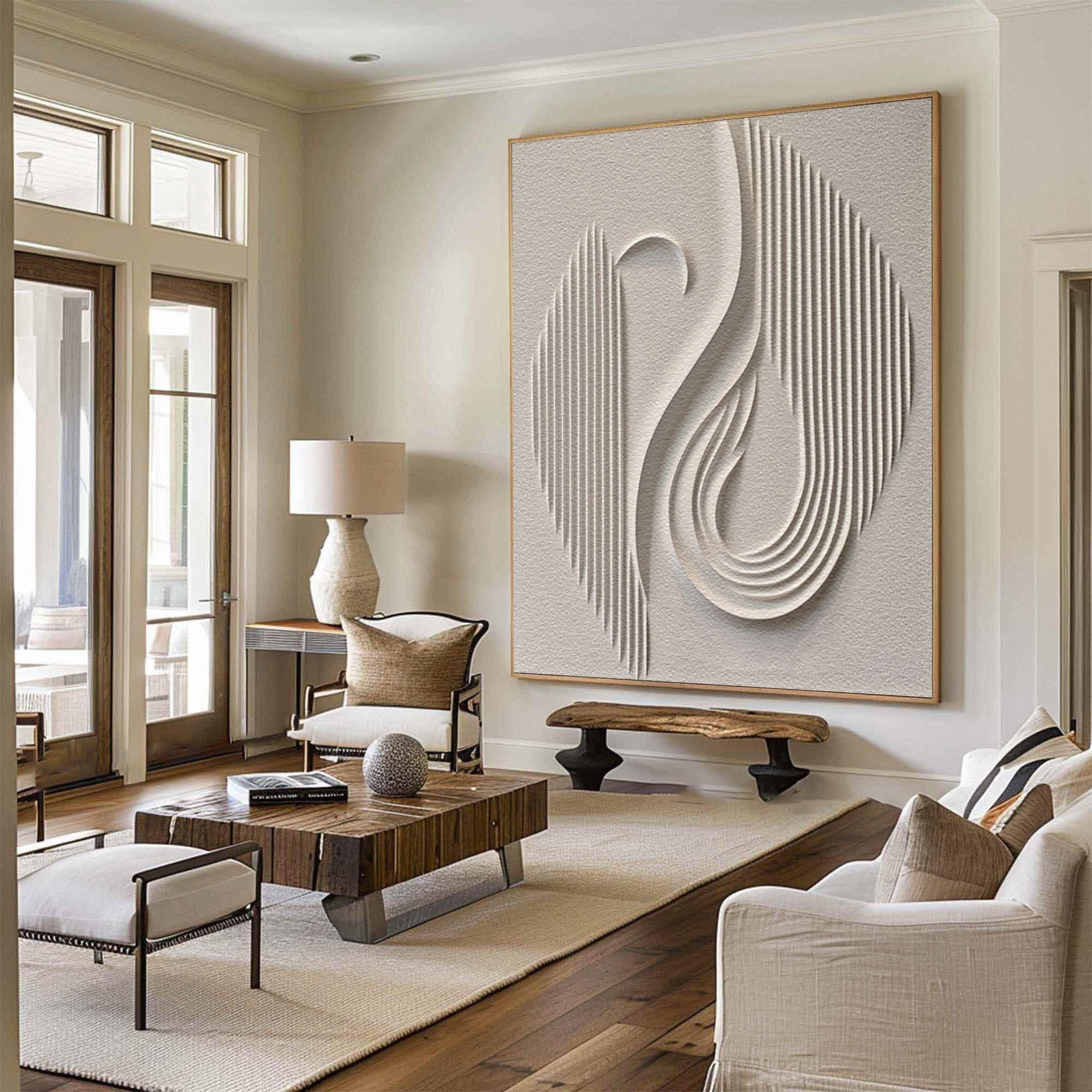 Wall Art: 3D Sculptural Wall Painting with Linear Ridges