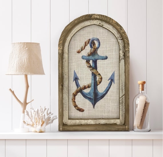 Wall Art: Arched Frame Textured Canvas Distressed Wood Decor