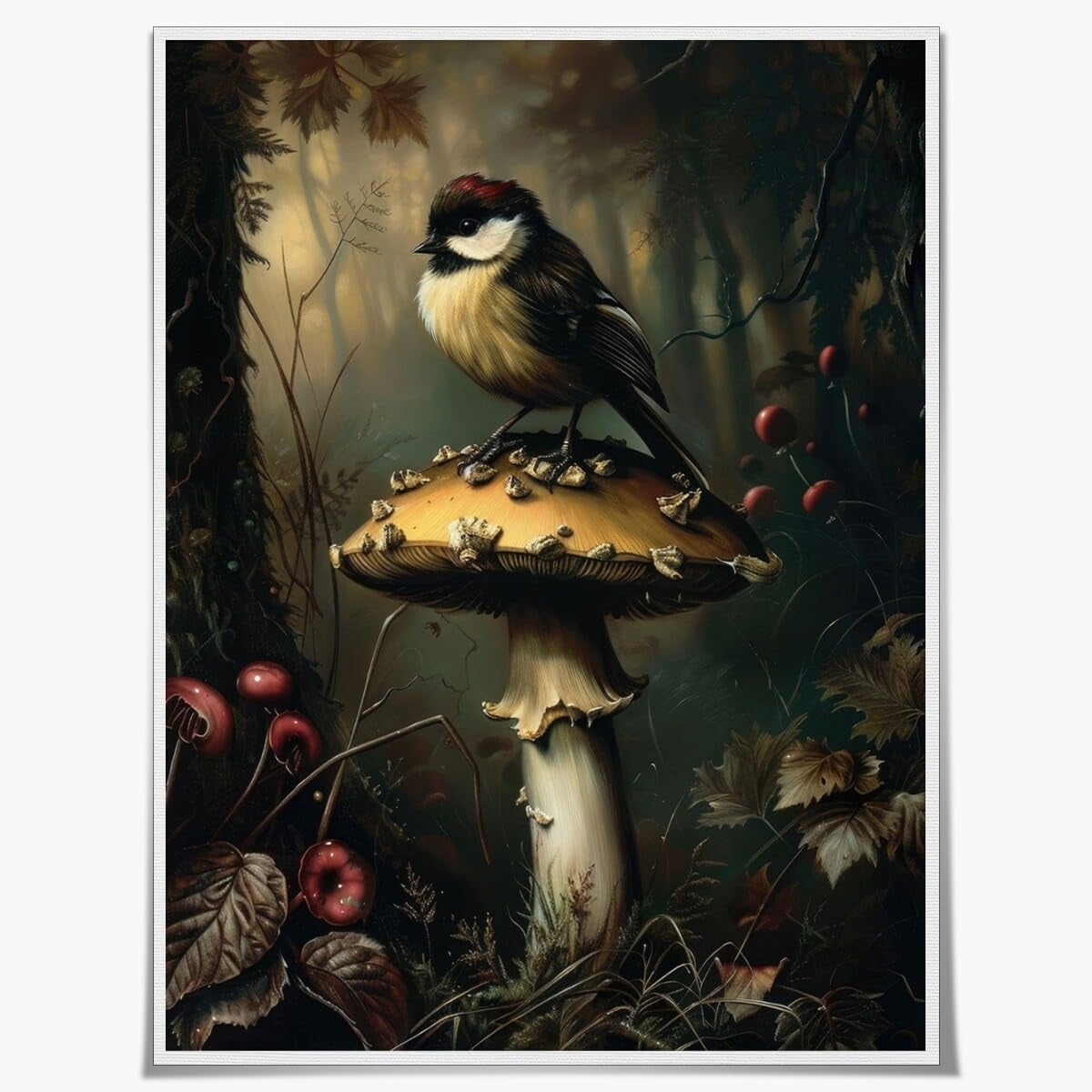 Wall Art Bird On Mushroom Dark Academia Mushroom Art