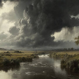 Wall Art Dramatic Storm Clouds Moody River Landscape