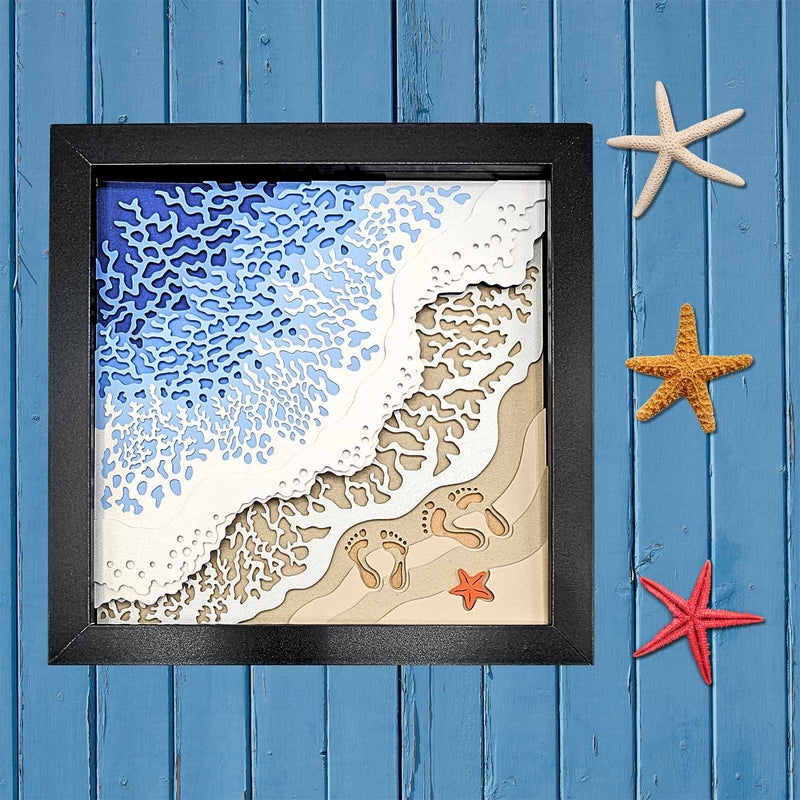 Wall Art featuring Intricate Wave Patterns Layered Paper Ocean Scene