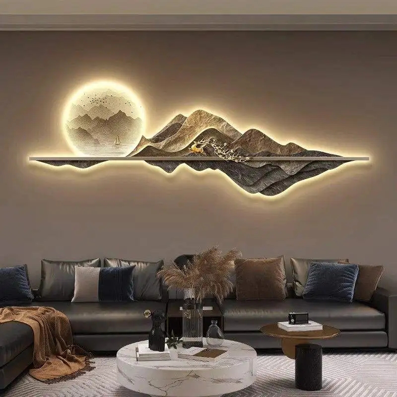 Wall Art featuring Layered Acrylic Mountains and Deer Accent