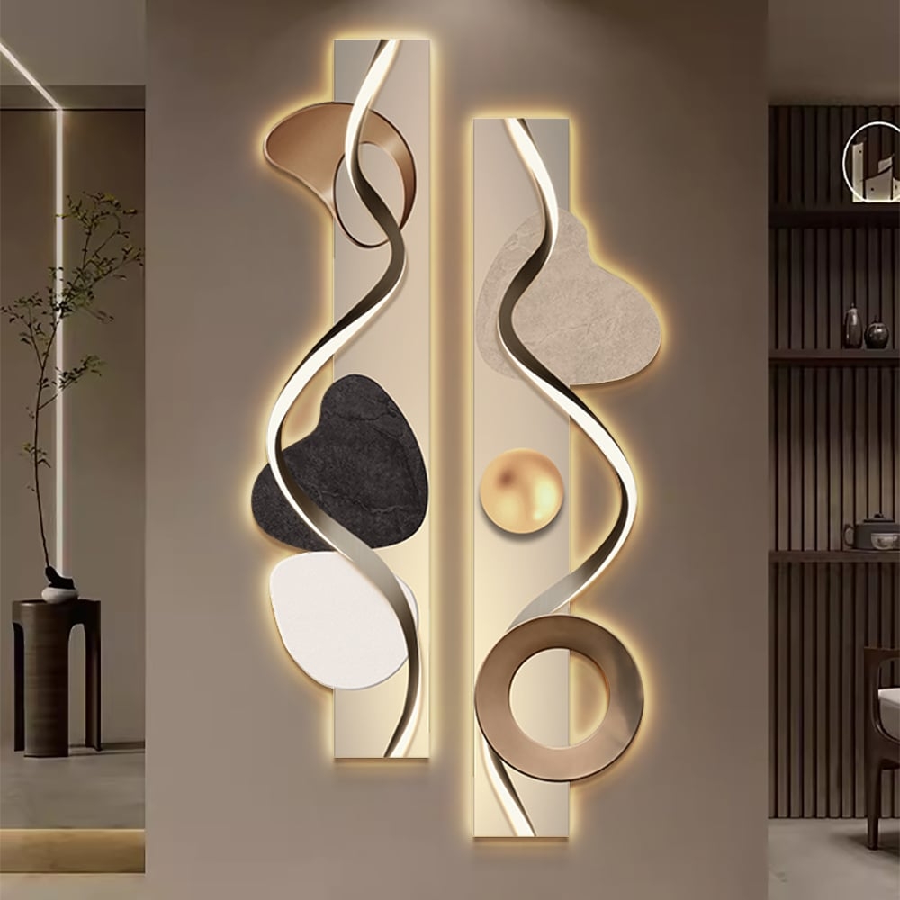 Wall Art featuring Vertical Diptych and Wavy LED Light Strip