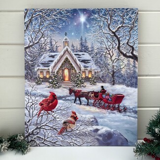 Wall Art Fiber Optic Illumination Horse Drawn Sleigh Art