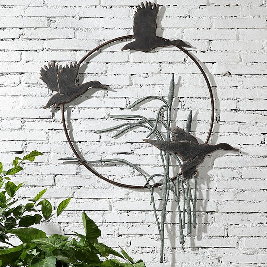 Wall Art Flying Ducks Marsh Reeds Circular Marsh Reed Decor