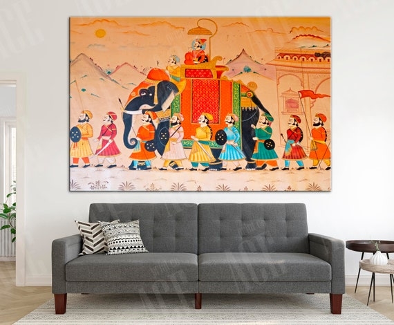 Wall Art: Large Indian Procession Mural Ochre Decor