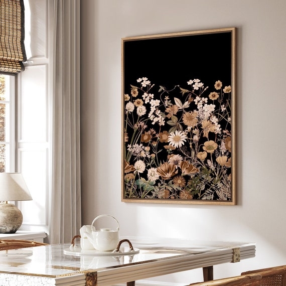 Wall Art: Matte Black Background Moody Wildflower Print