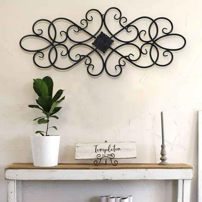 Wall Art Matte Black Horizontal Ornate Black Scroll Decor