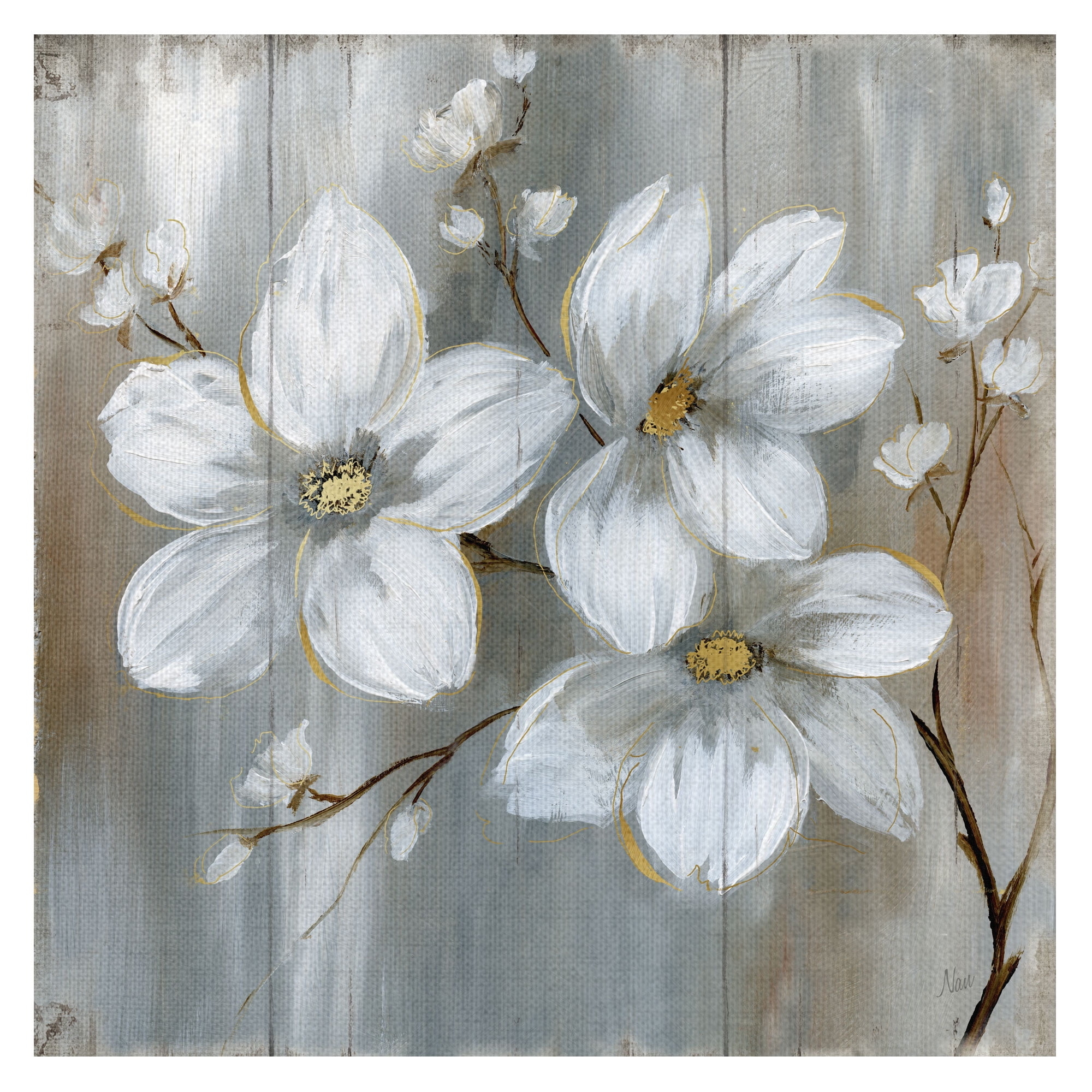Wall Art: Paperwhite Flower Painting with Gold Accents