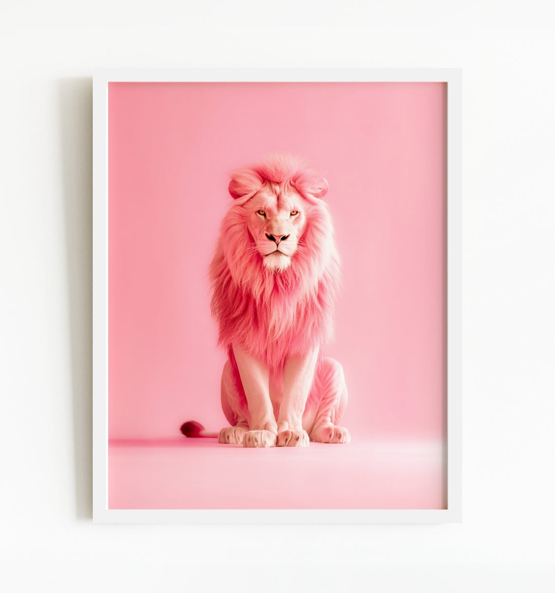 Wall Art Pink Lion Motif Monochromatic Nursery Decor