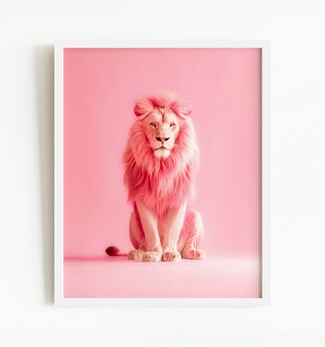 Wall Art Pink Lion Motif Monochromatic Nursery Decor