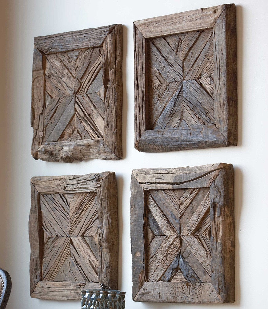 Wall Art: Reclaimed Wood Sunburst Pattern Mosaic Chunky Frame