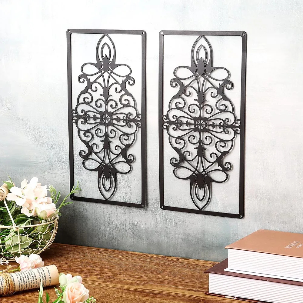 Wall Art Rectangular Frame Matte Black Decorative Ironwork