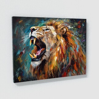 Wall Art Roaring Lion Motif Thick Brushstrokes Canvas