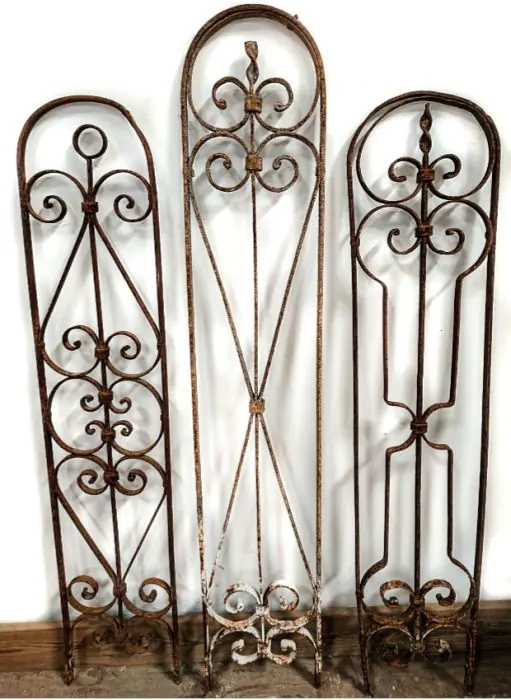 Wall Art Rusted Patina Arched Antique Scrollwork Trellis
