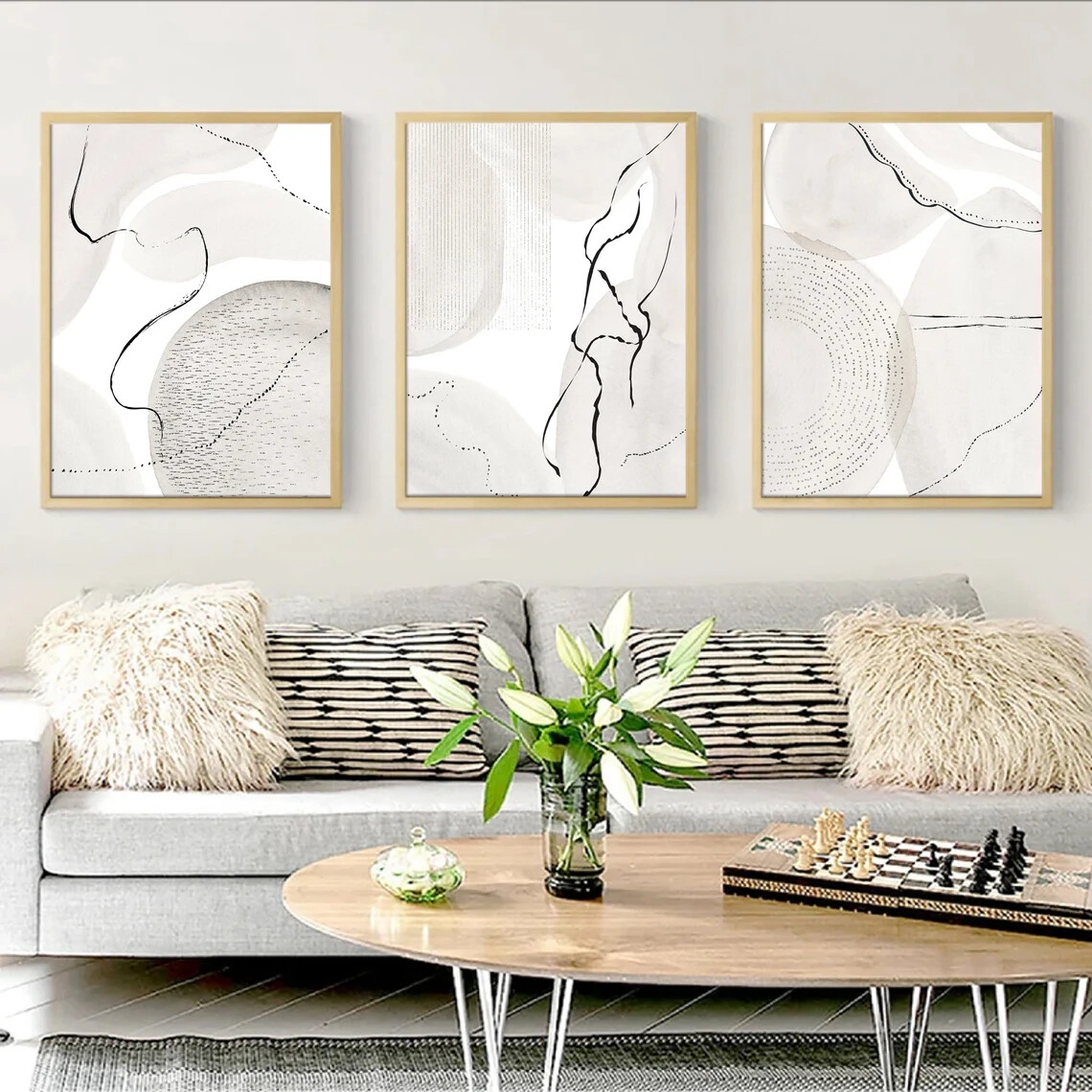 Wall Art Set: Abstract Line Work Wood Framed Gallery Set