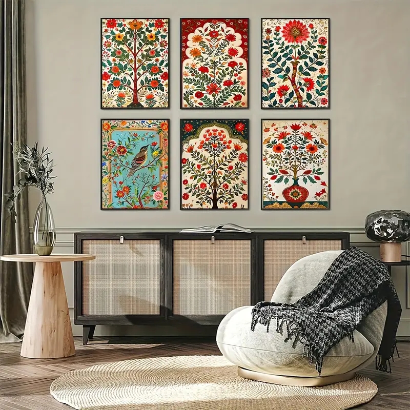 Wall Art Set: Antique Indian Floral Gallery Decor Set