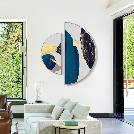 Wall Art Set Asymmetrical Split Gold Foil Marble Pattern