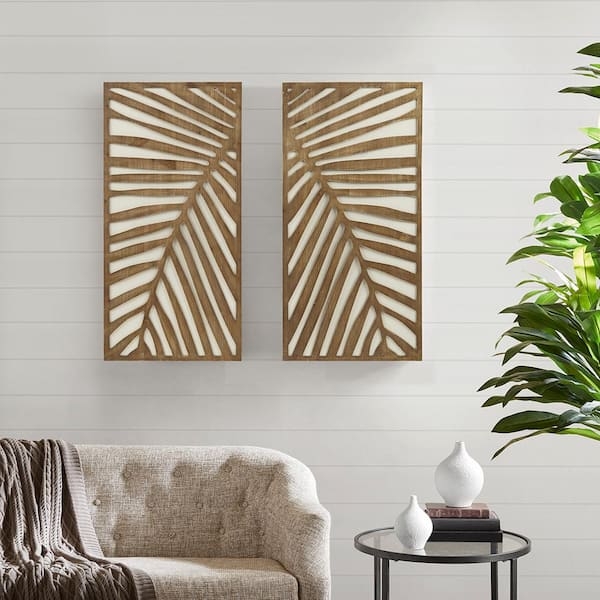 Wall Art Set Botanical Cutout Palm Leaf Wood Panels