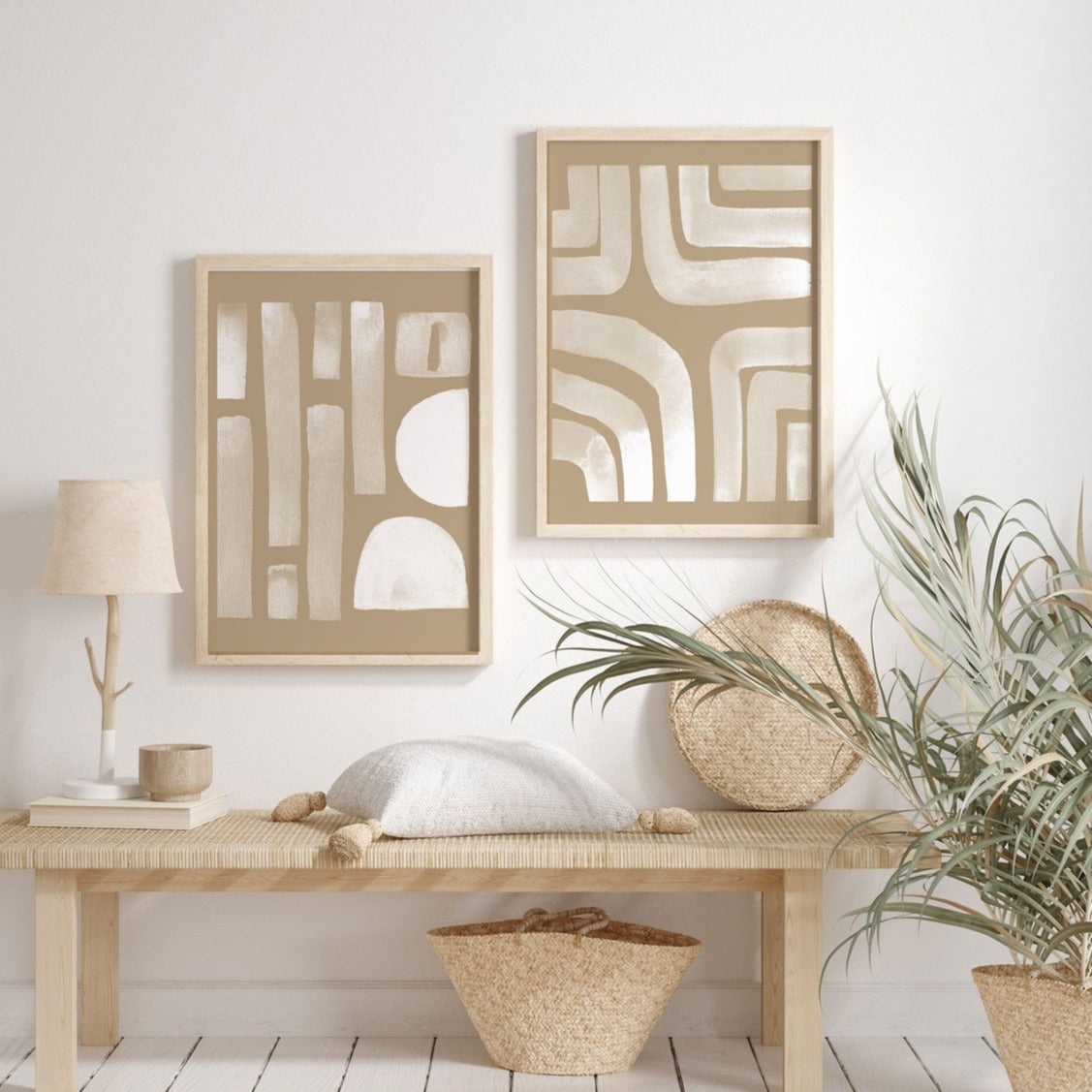 Wall Art Set Geometric Shapes Beige Gallery Wall Decor