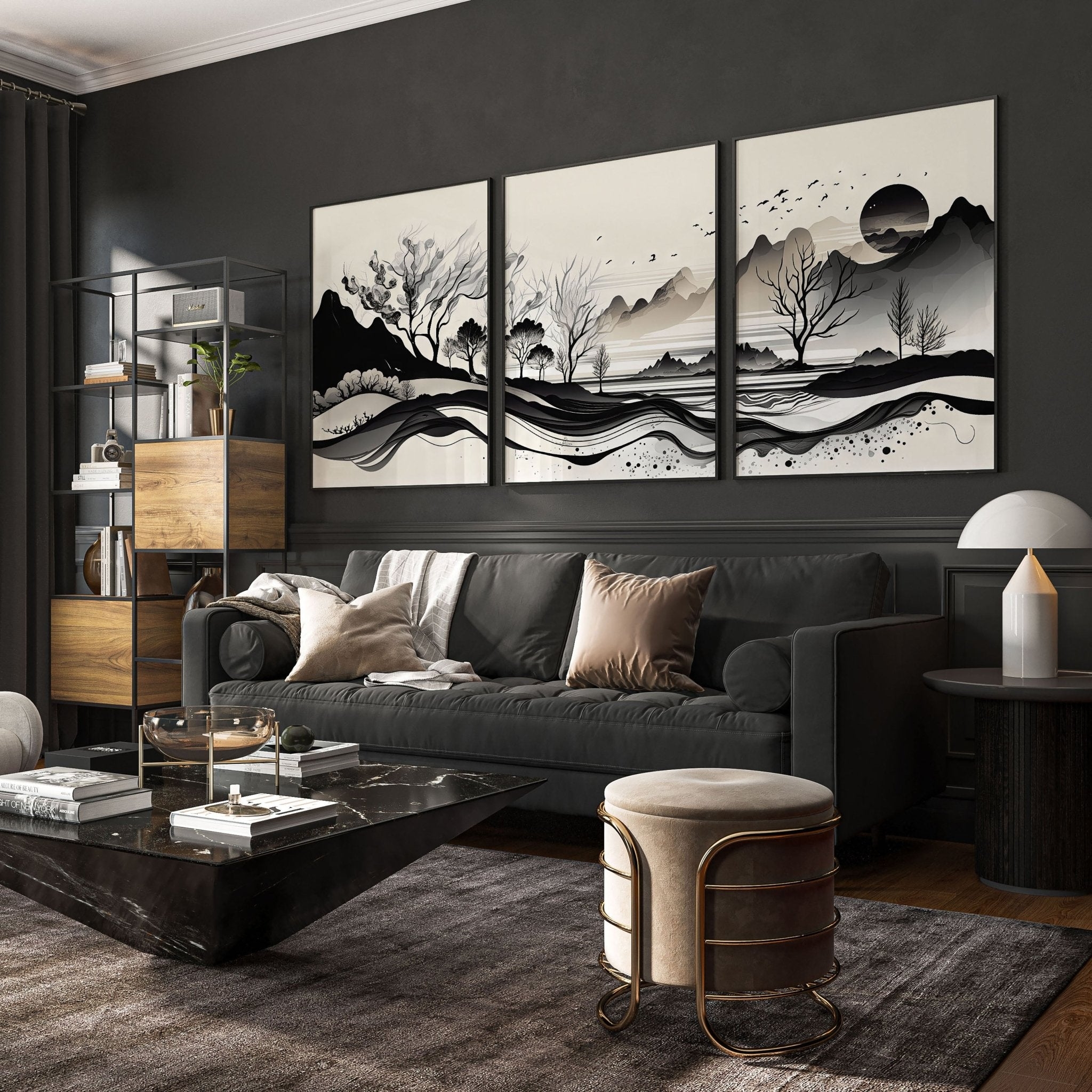 Wall Art Set Monochrome Landscape for Monochrome Triptych Art