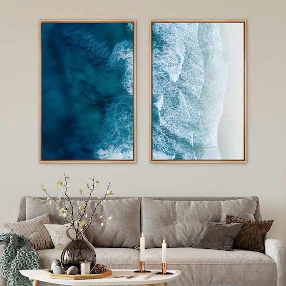 Wall Art Set Ocean Wave Photography Navy Coastal Decor