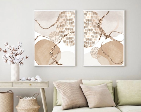 Wall Art Set: Organic Shapes Print with Gold Texture