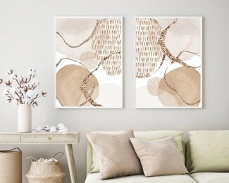Wall Art Set: Organic Shapes Print with Gold Texture