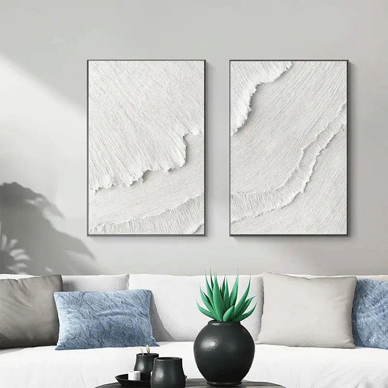 Wall Art Set White Textured Layered Depth Impasto