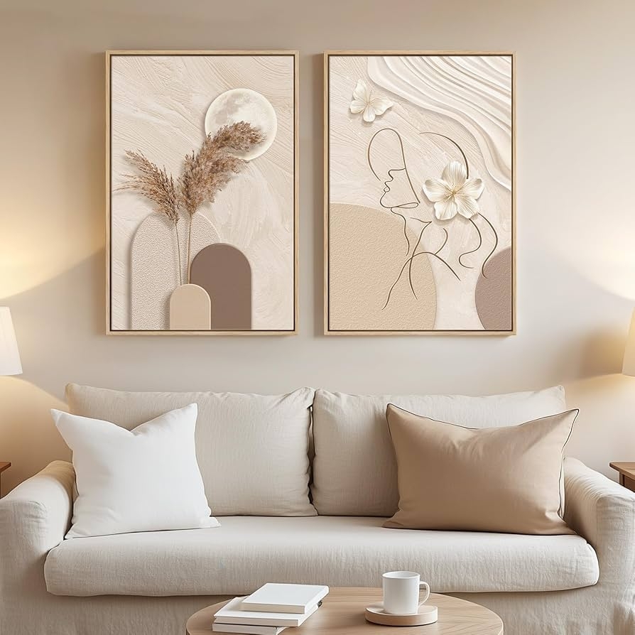 Wall Art Set Woman Line Art Layered Arches Boho Prints