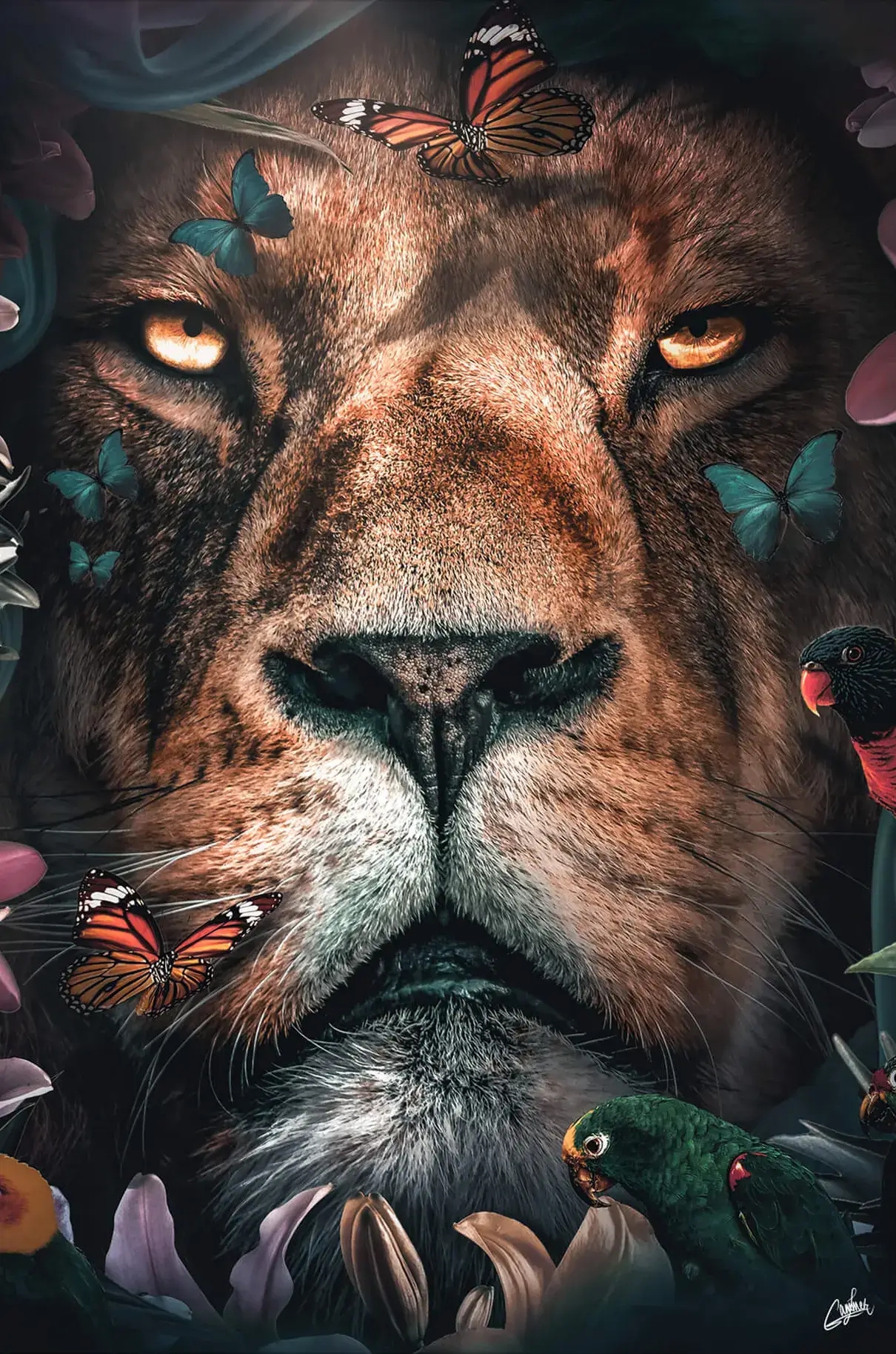 Wall Art Surreal Lion Portrait Wildlife Maximalism