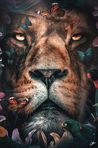 Wall Art Surreal Lion Portrait Wildlife Maximalism