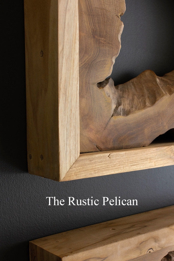 Wall Art: Teak Wood Live Edge Center Mitered Frame Wood Sculpture